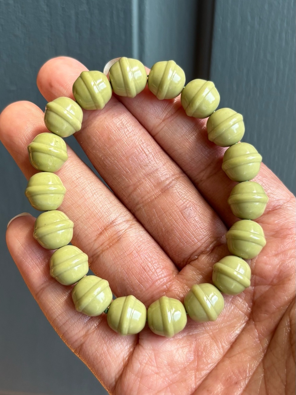 Green Alashan Agate Bell Crystal Charm Bracelet 12mm